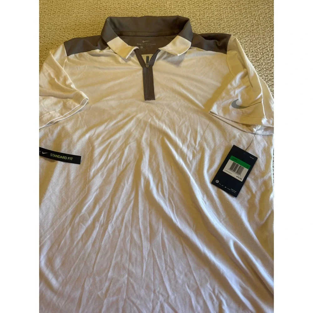 Nike Zonal Cooling Golf Polo White Grey XL Womens Dri-FIT 1/4 Zip Short Sleeve‎